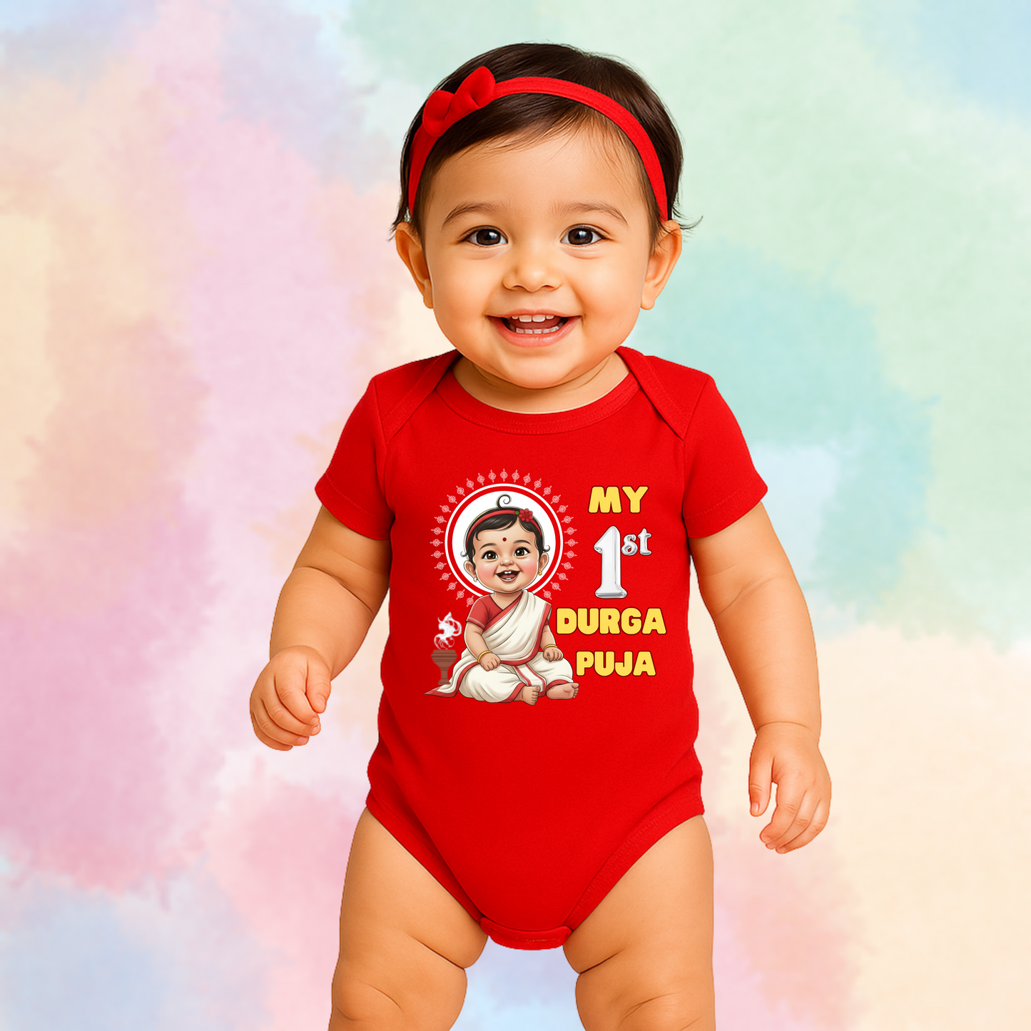 1st Durga Puja Baby Girl Romper | Red | Kids | Infant