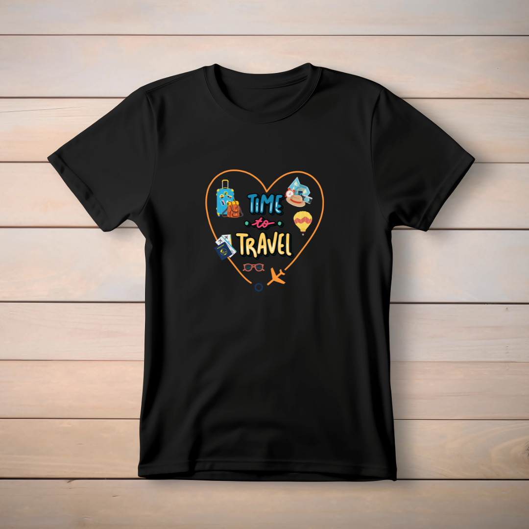 Time to travel T-shirt with heart | Black | Women