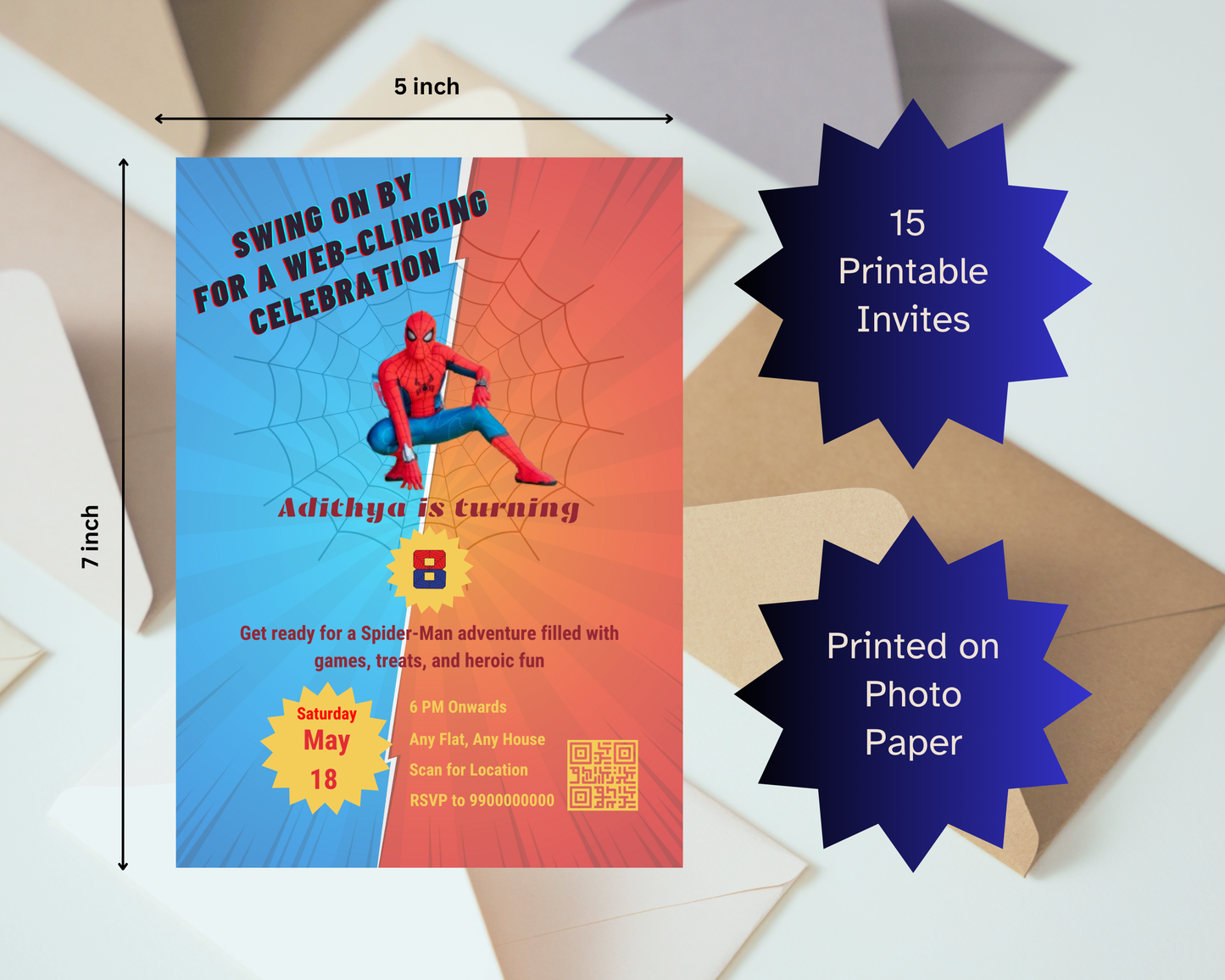 Superhero Birthday Printable Invitation Card | 15 Cards Pack