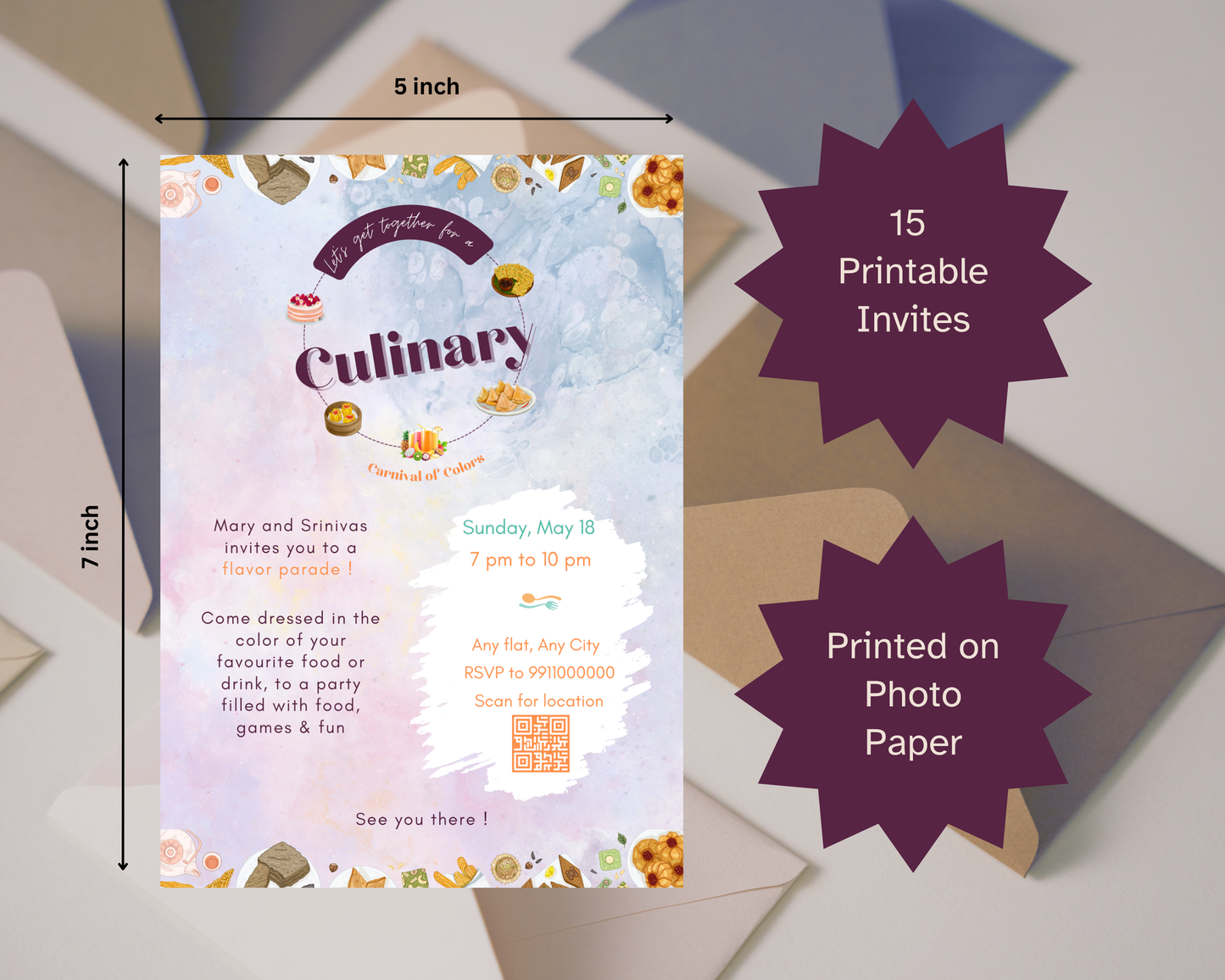 Get Together Party Printable Invitation Card | 15 Cards Pack