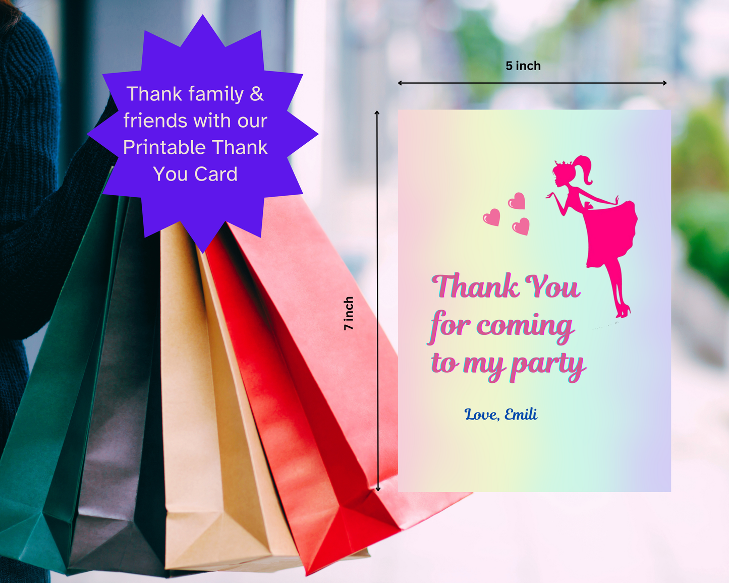 Pretty Doll Printable Thank You Card |15 Cards Pack