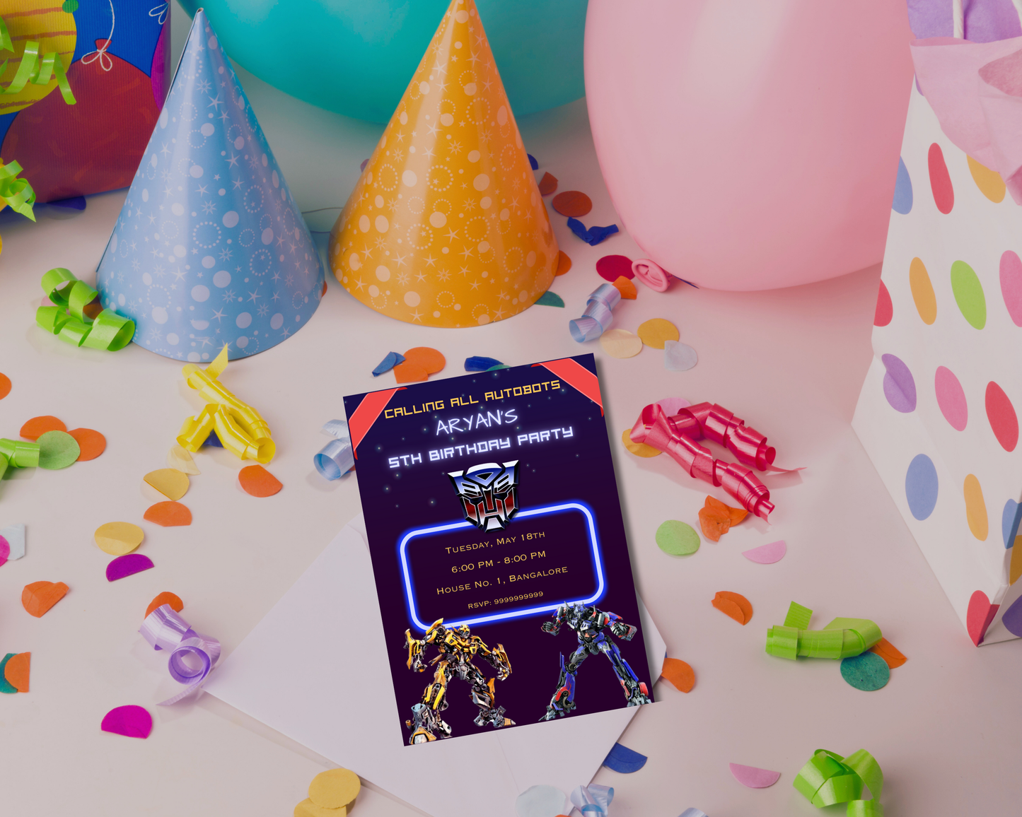 Robotic Birthday Printable Invitation Card | 15 Cards Pack