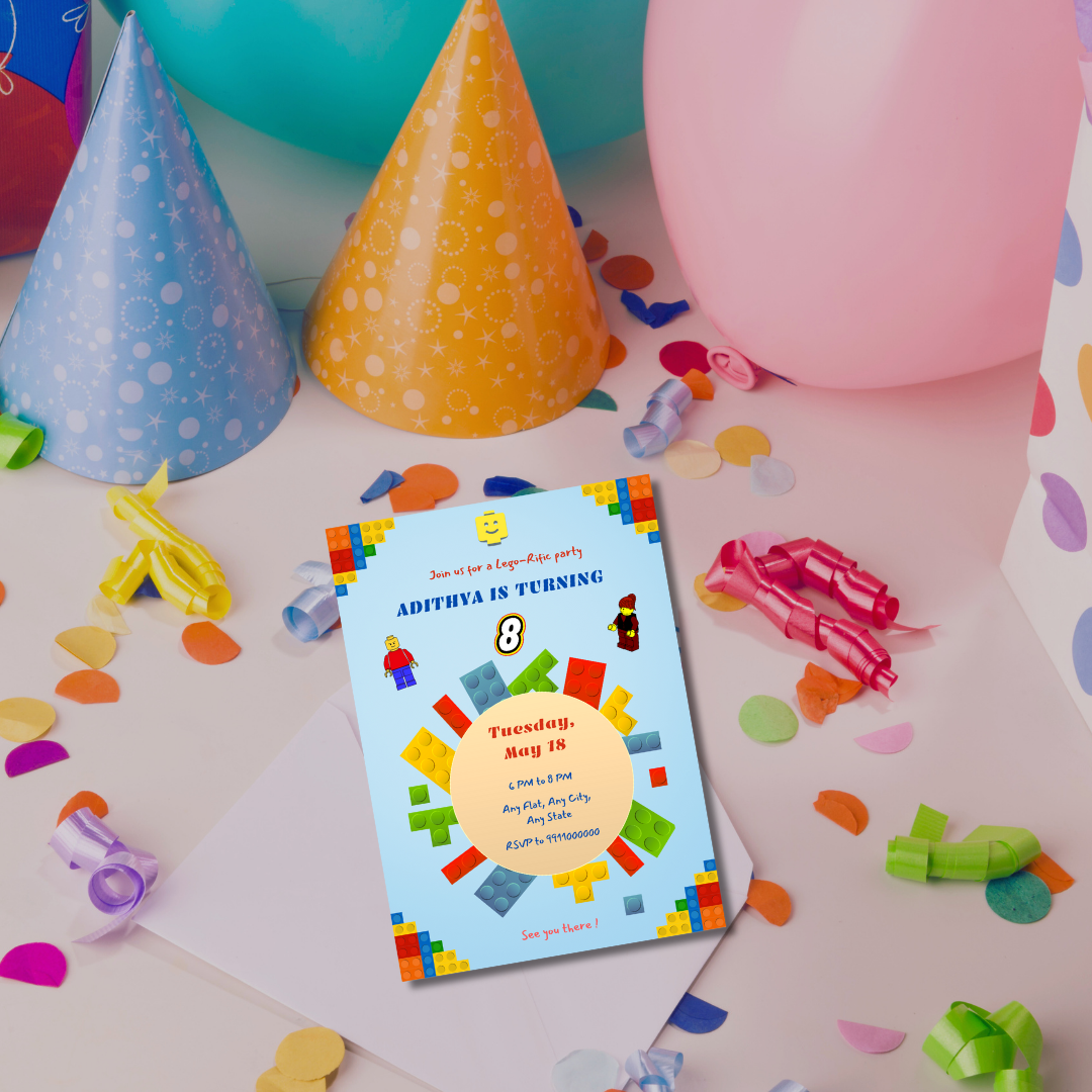 Building Blocks Birthday Printable Invitation Card | 15 Cards Pack