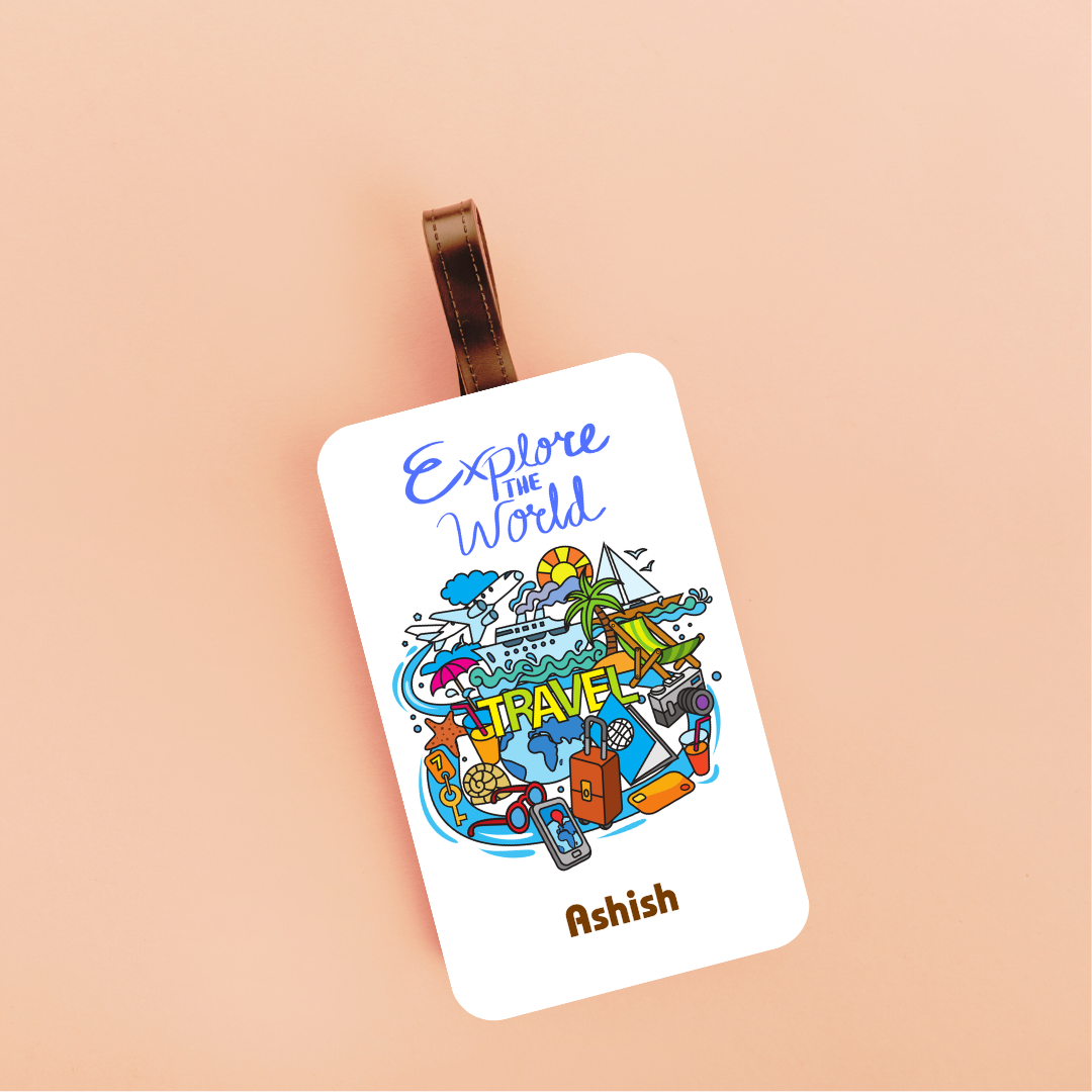 Travel Personalized Vertical Name Tag | Explore the World