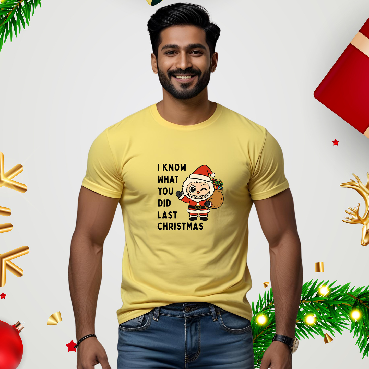 Christmas Labubu T-shirt | Yellow | Women | Men