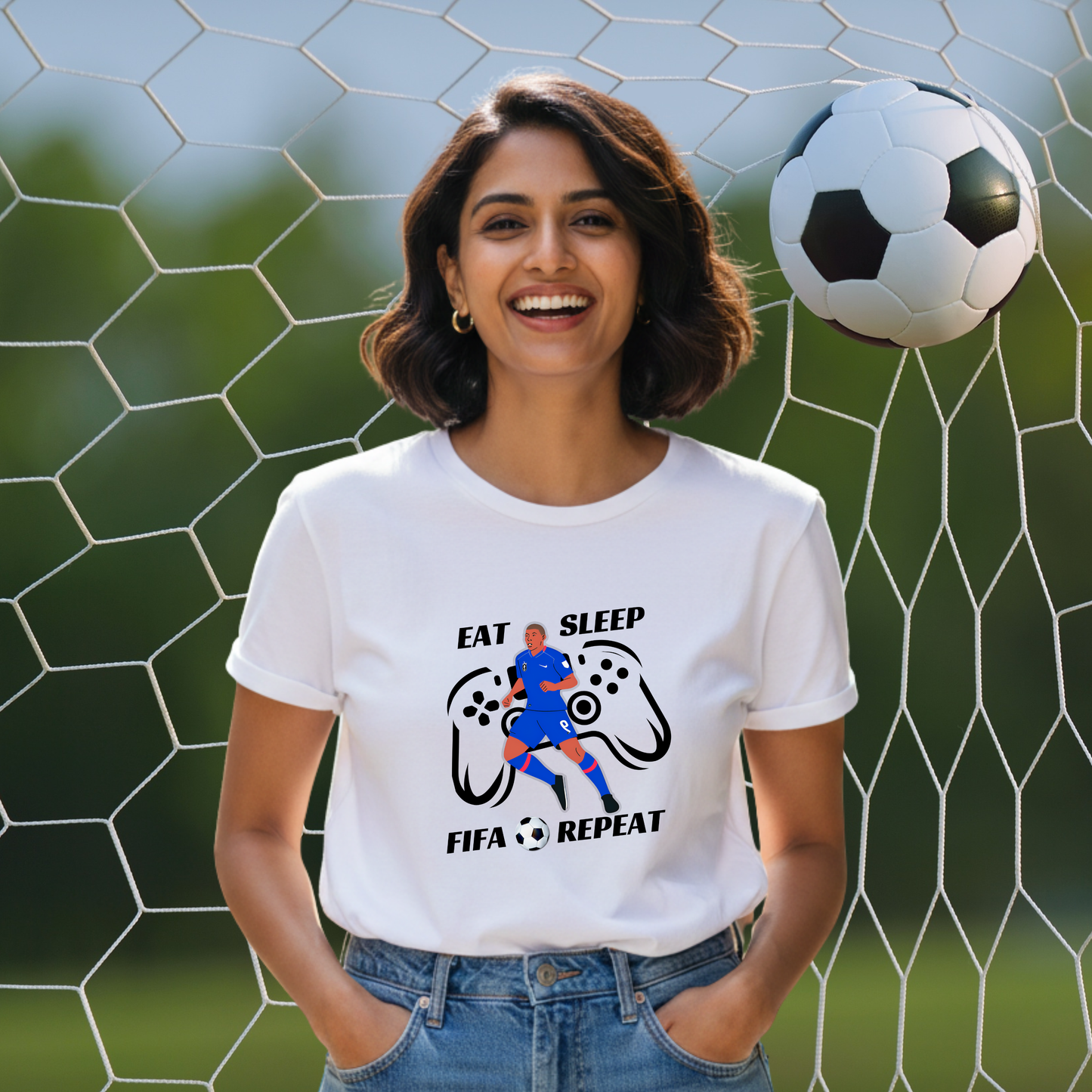 Eat Sleep FIFA Repeat T-shirt | For FIFA lovers | White | Men | Women