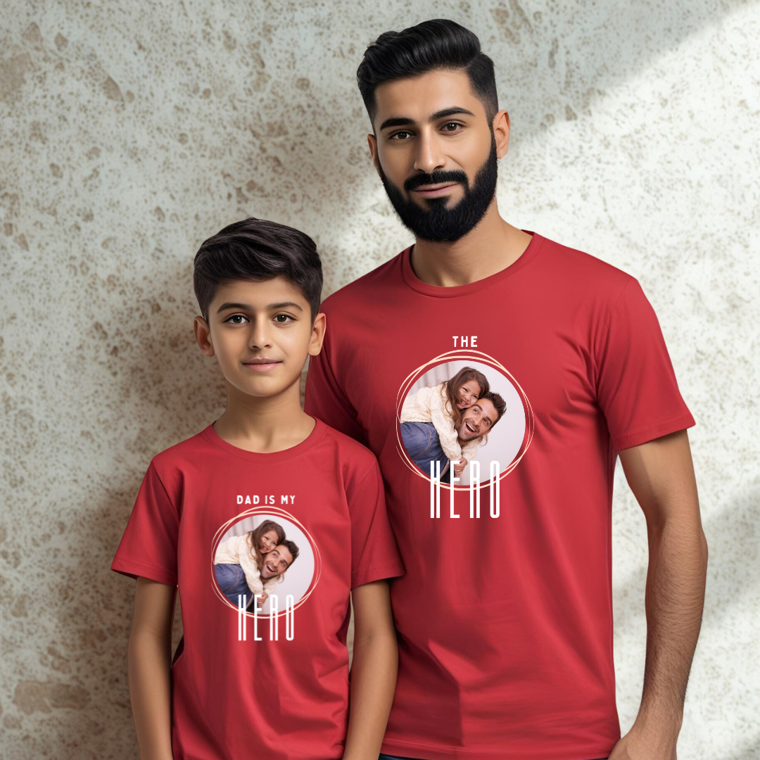 Dad is my Hero Personalize with Image T-shirt | Red | Men | Women | Kid