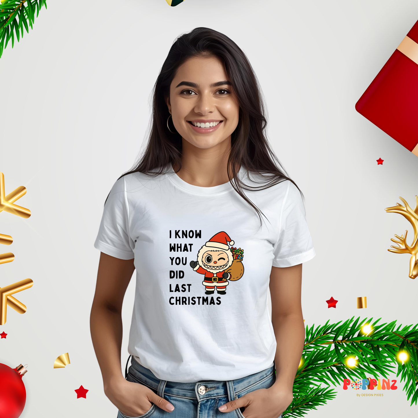 Christmas Labubu T-shirt | White | Women | Men
