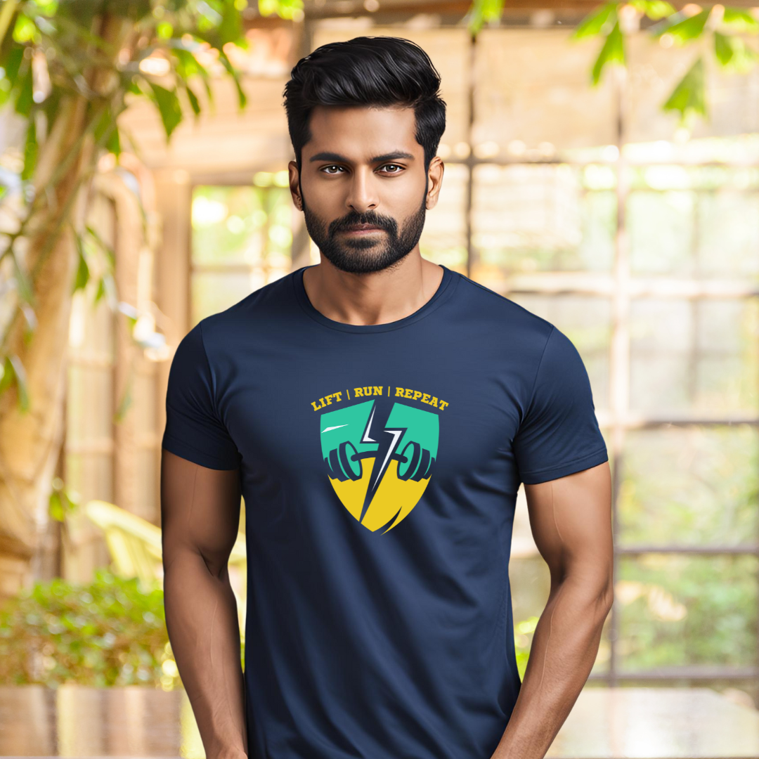 Lift Repeat | Activewear Polyester Tshirt | Navy Blue | Men | Women