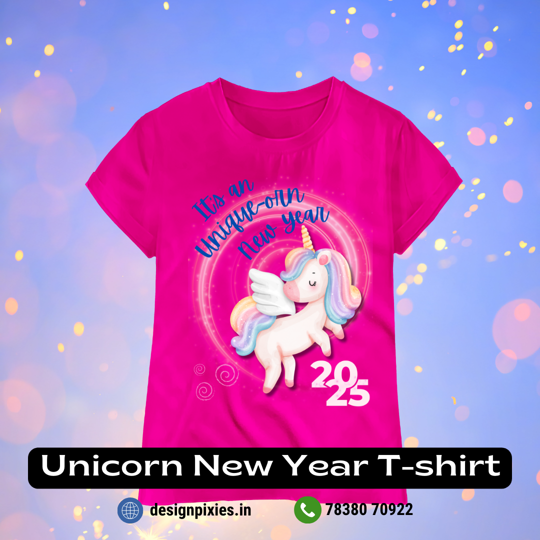 Unicorn New Year T-shirt | Pink | Girls