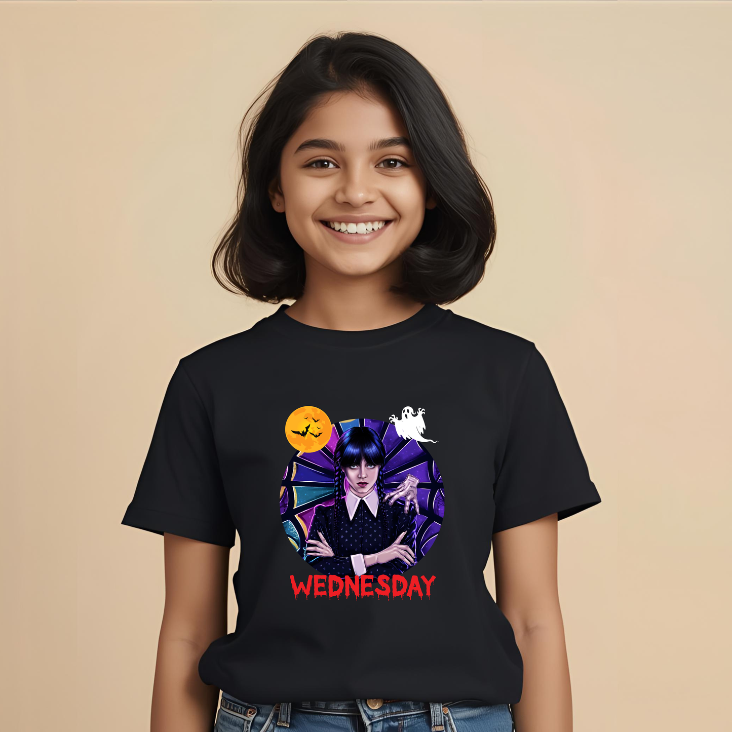 Wednesday T-shirt | Half Sleeves | Black | Girls | Boys
