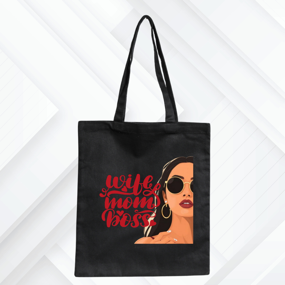 Wife Mom Boss Tote bag | Black