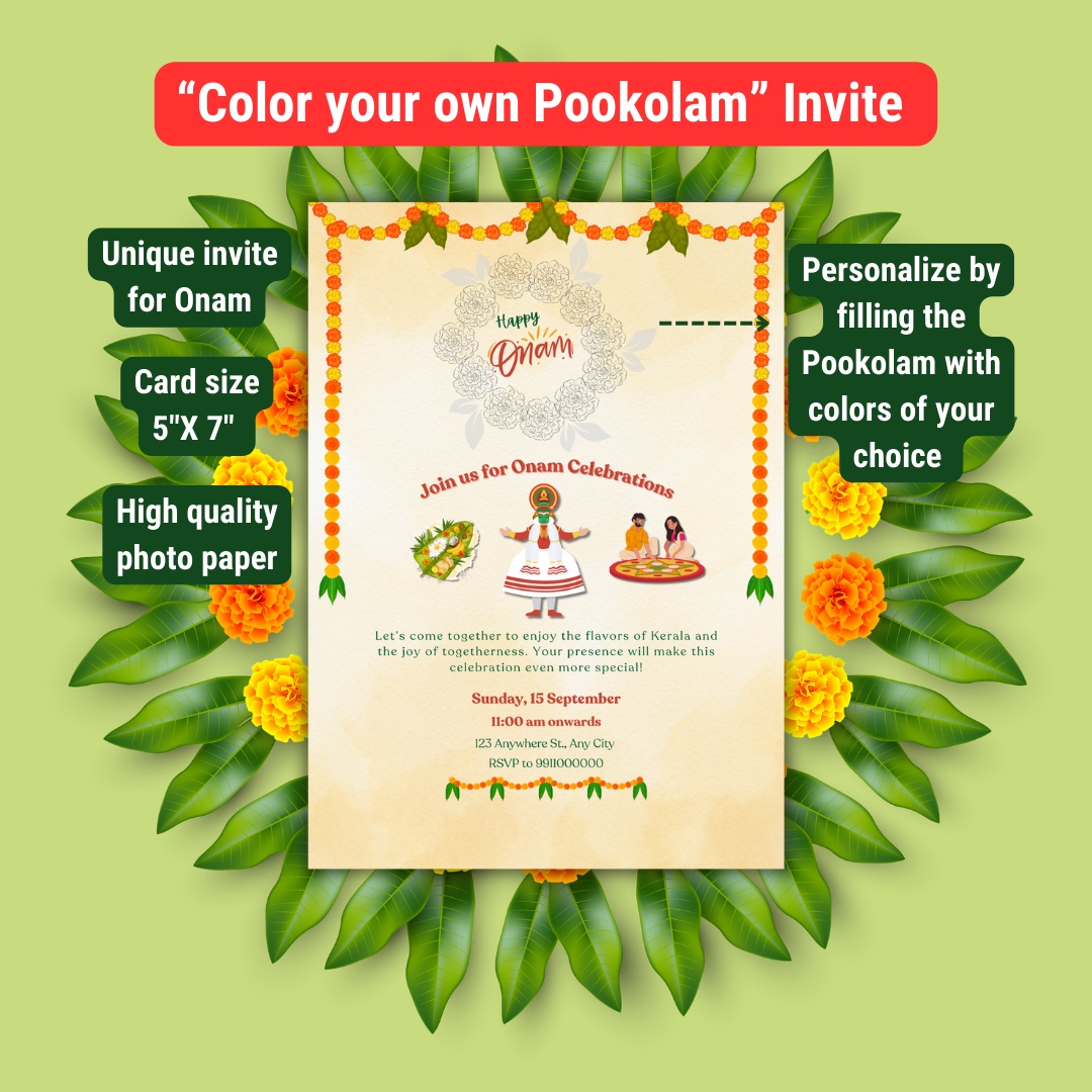 Color your own Pookolam Onam Invitation Card | Printable