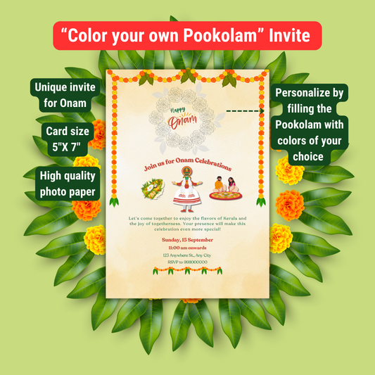 Color your own Pookolam Onam Invitation Card | Printable
