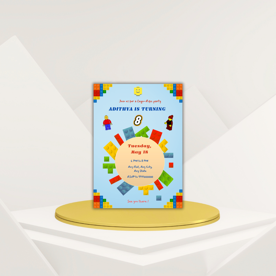 Building Blocks Birthday Printable Invitation Card | 15 Cards Pack