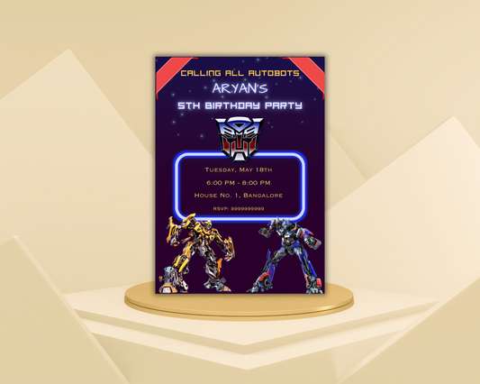 Robotic Birthday Printable Invitation Card | 15 Cards Pack