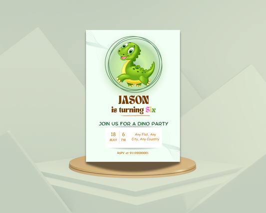 Rotating Dinosaur Birthday Printable Invitation Card | 15 Cards Pack