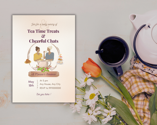 Tea Party Printable Invitation Card | 15 Cards Pack