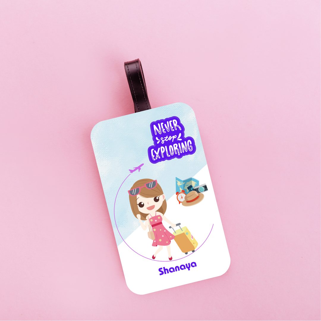 Travel Personalized Vertical Name Tag | Never Stope Exploring