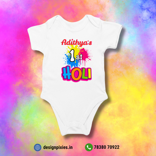 1st Holi Romper | Personalize with Name | White | Kids | Infants