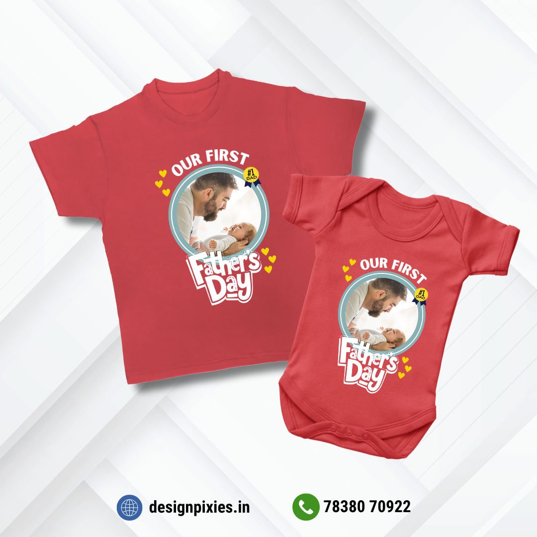 First Father's Day Personalized with Image T-shirt & Romper | Red | Men | Women | Kid