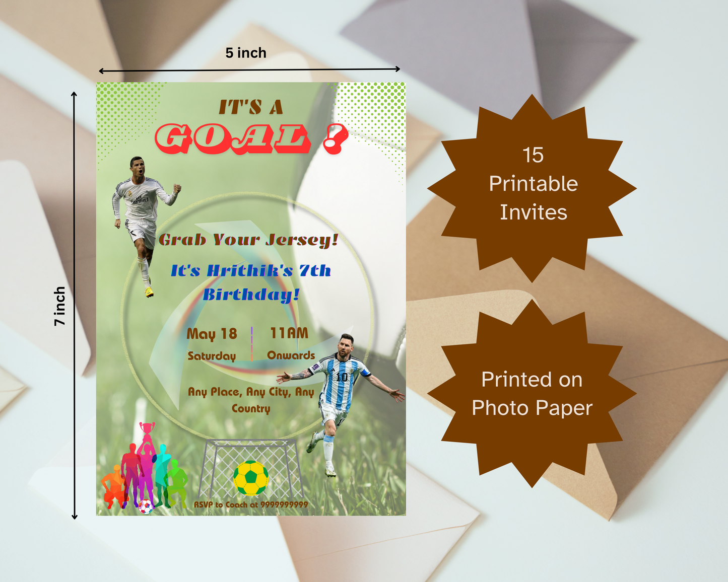 Football Birthday Printable Invitation Card | 15 Cards Pack
