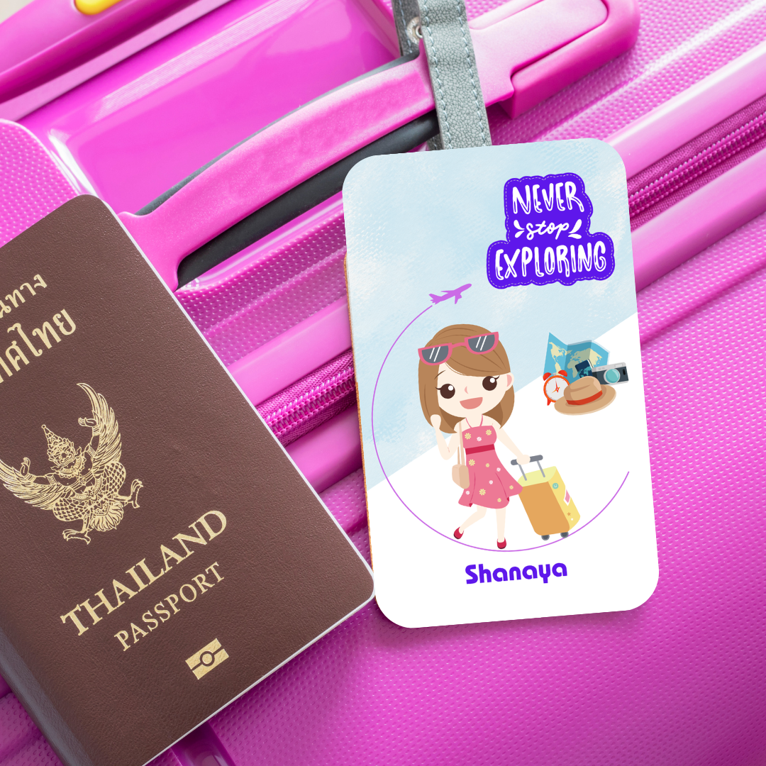 Travel Personalized Vertical Name Tag | Never Stope Exploring