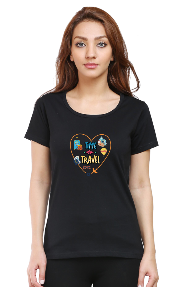 Time to travel T-shirt with heart | Black | Women