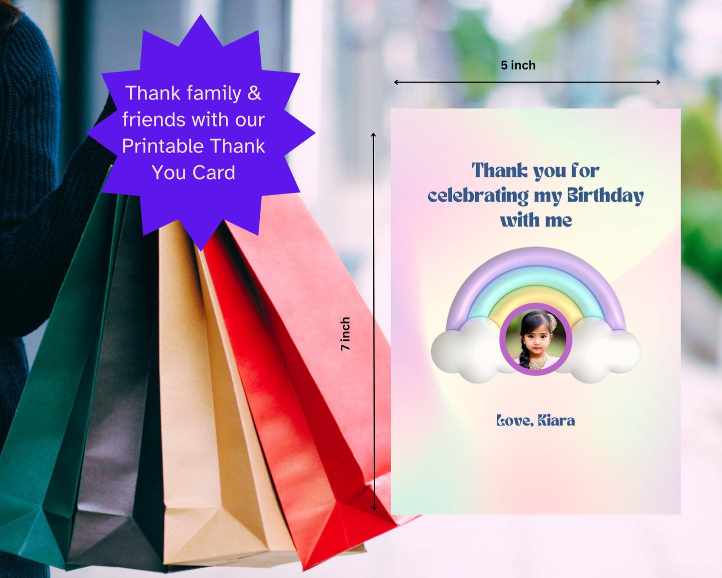 Unicorn Birthday Printable Thank You Card | 15 Cards Pack