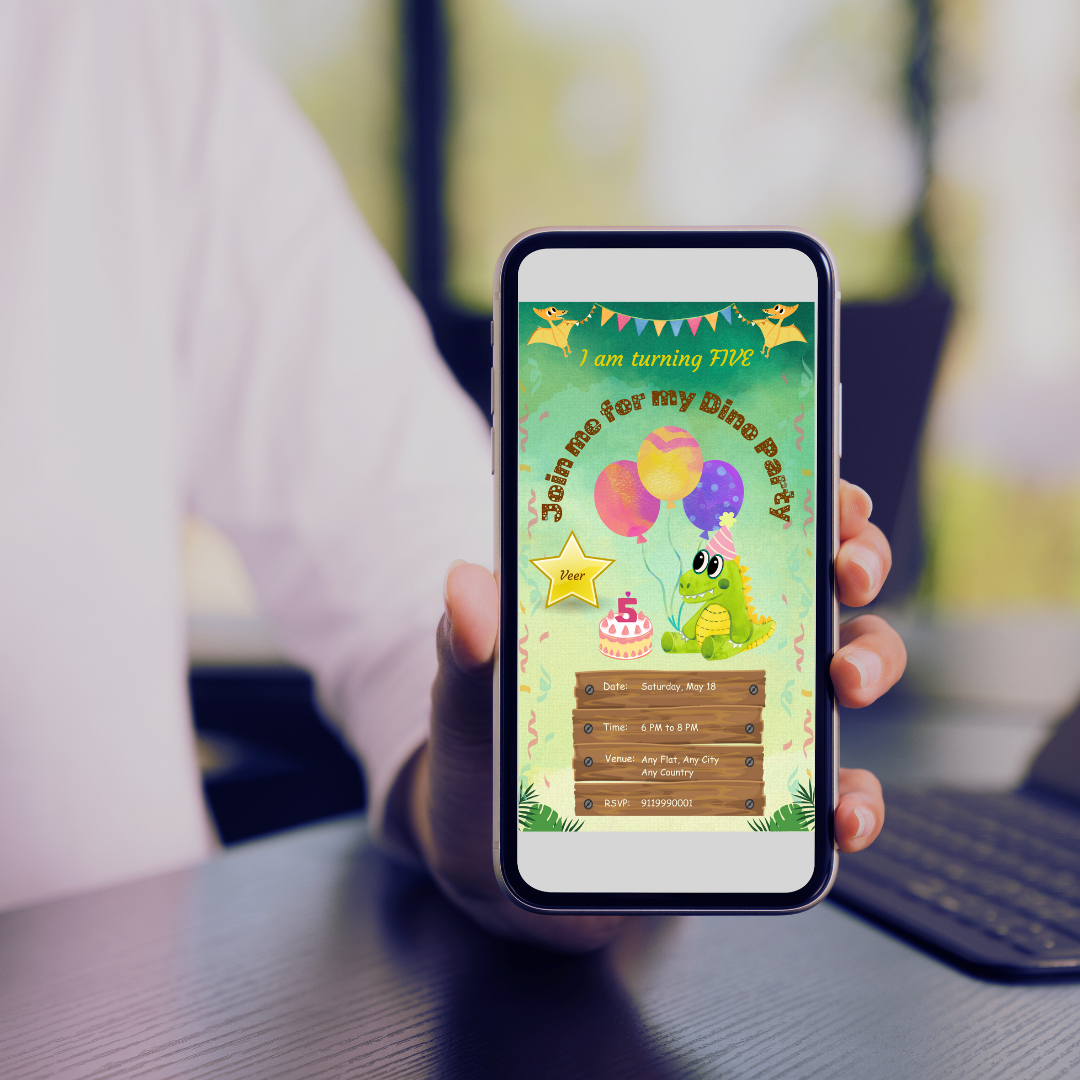 Cute Dinosaur Birthday Mobile Invitation