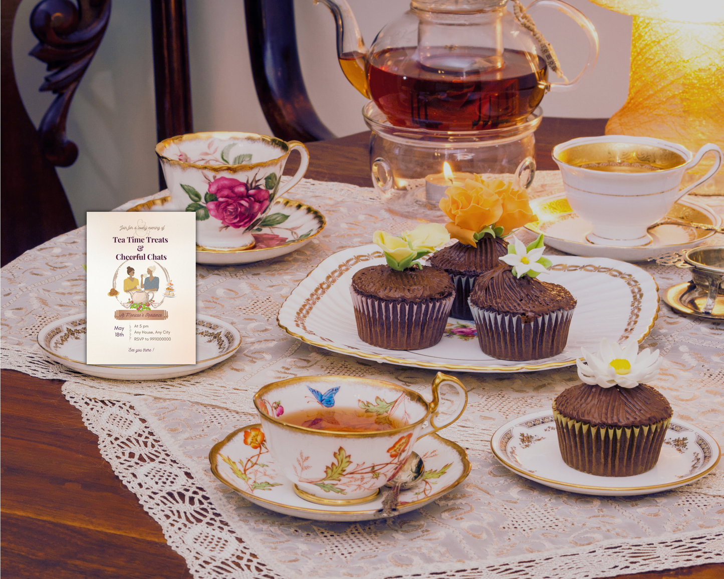 Tea Party Printable Invitation Card | 15 Cards Pack