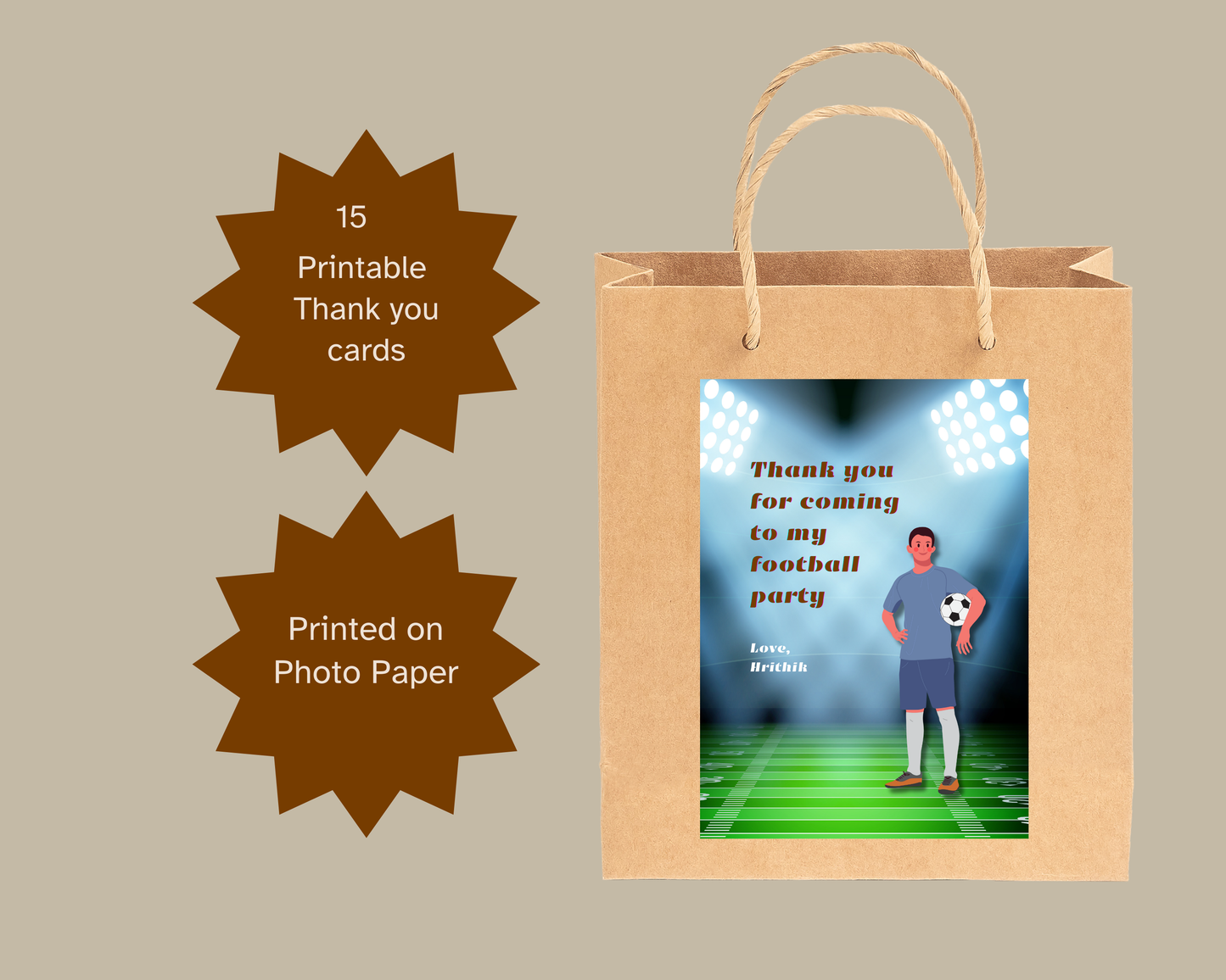 Football Printable Thank You Card | 15 Cards Pack