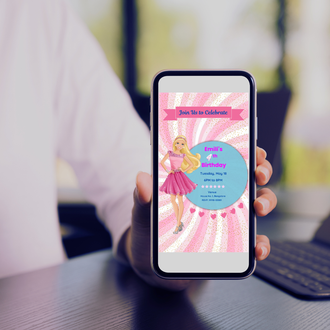 Pretty Doll Birthday Mobile Invitation