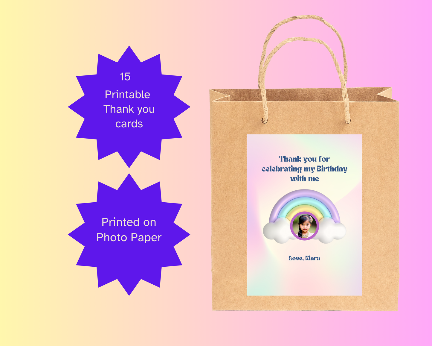 Unicorn Birthday Printable Thank You Card | 15 Cards Pack