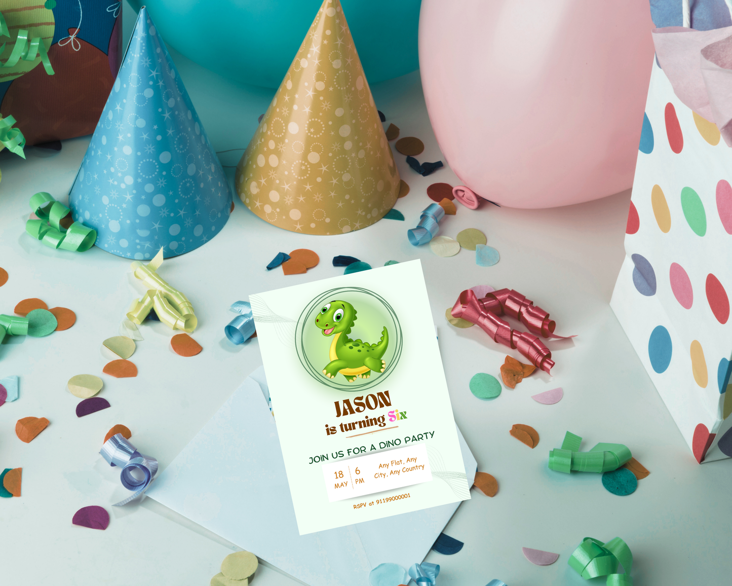 Rotating Dinosaur Birthday Printable Invitation Card | 15 Cards Pack