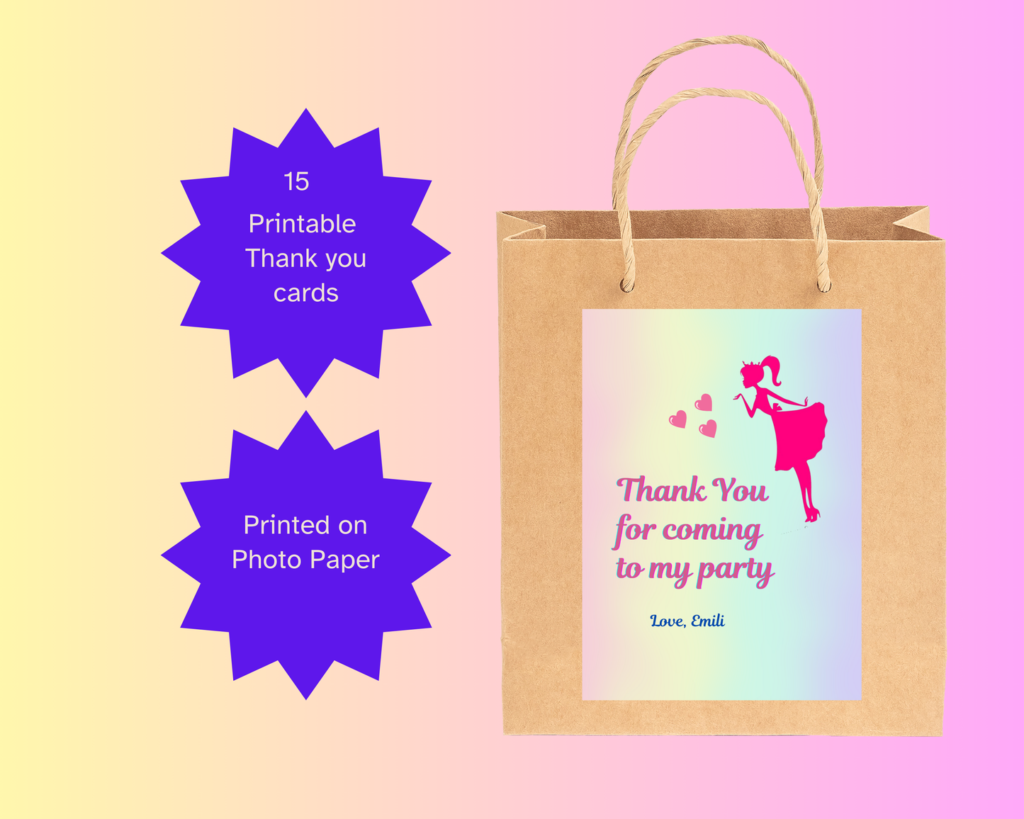 Pretty Doll Printable Thank You Card |15 Cards Pack