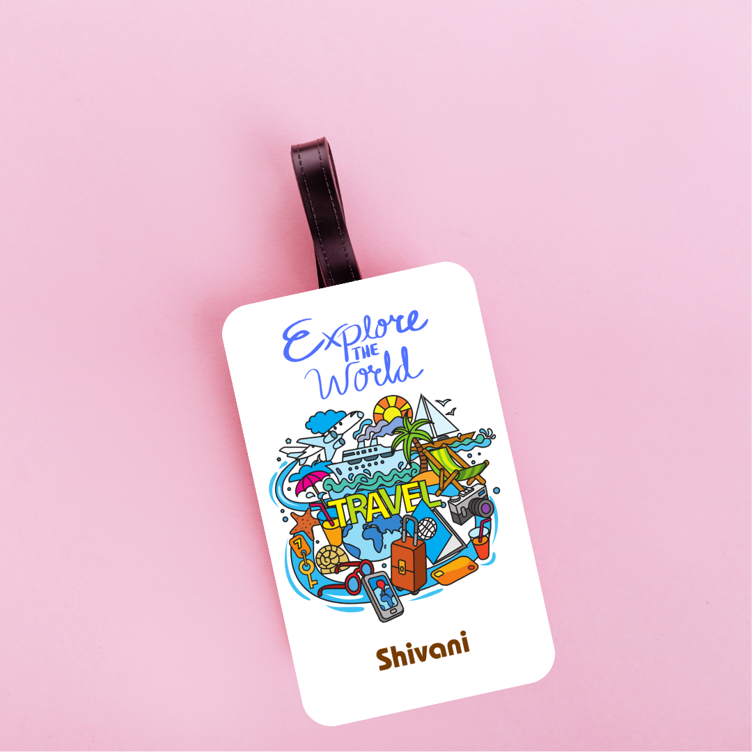 Travel Personalized Vertical Name Tag | Explore the World