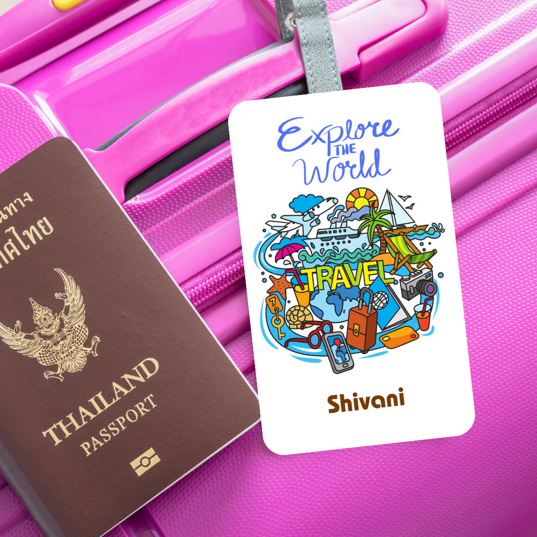 Travel Personalized Vertical Name Tag | Explore the World