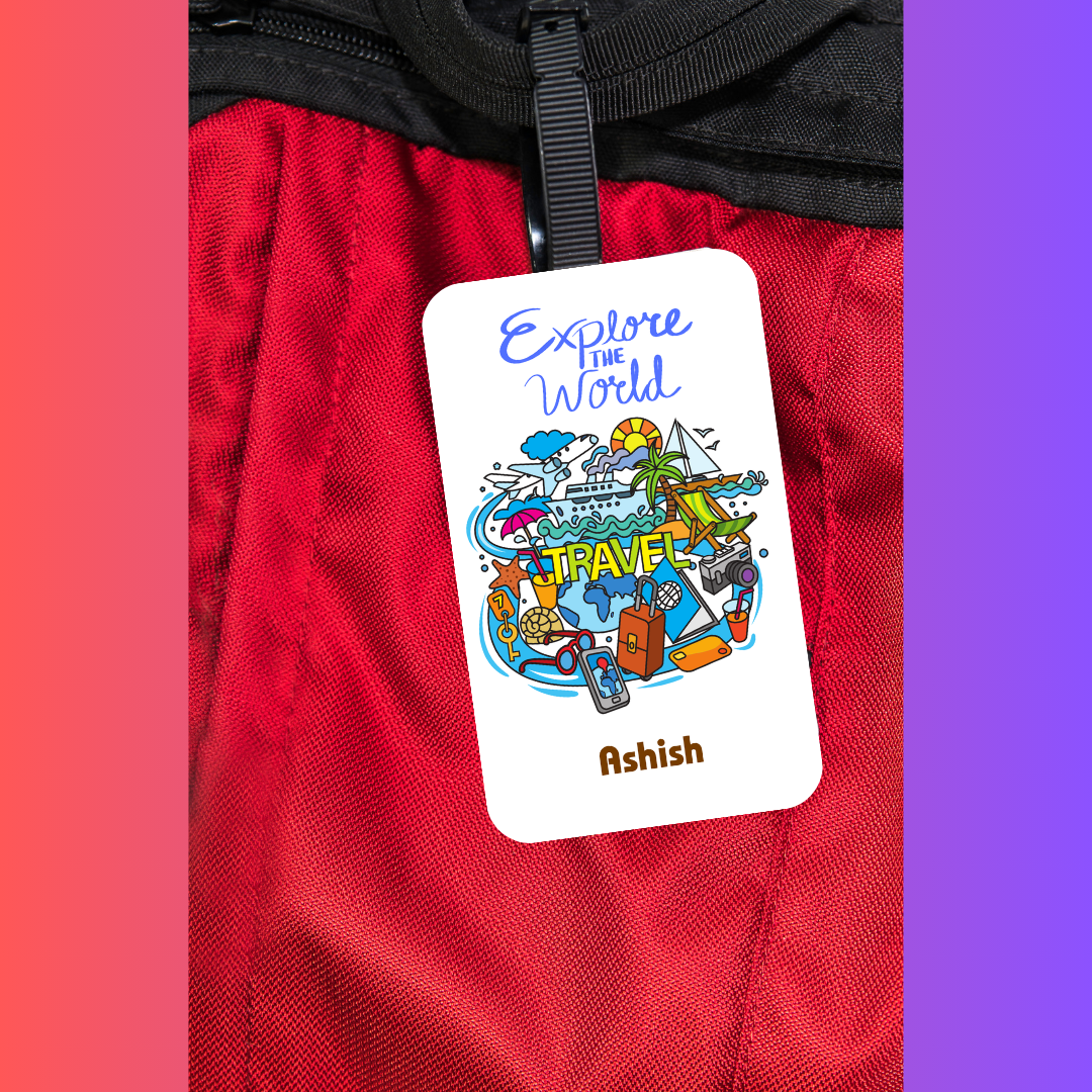 Travel Personalized Vertical Name Tag | Explore the World