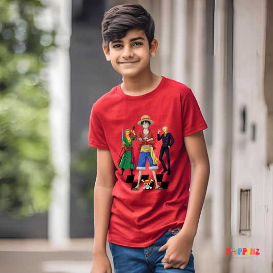One Piece Luffy Zoro Sanji T-shirt | Red | Boys