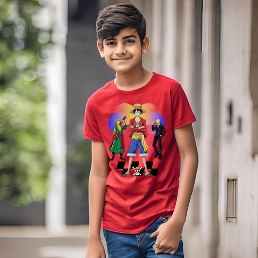 One Piece Luffy Group T-shirt | Red | Boys