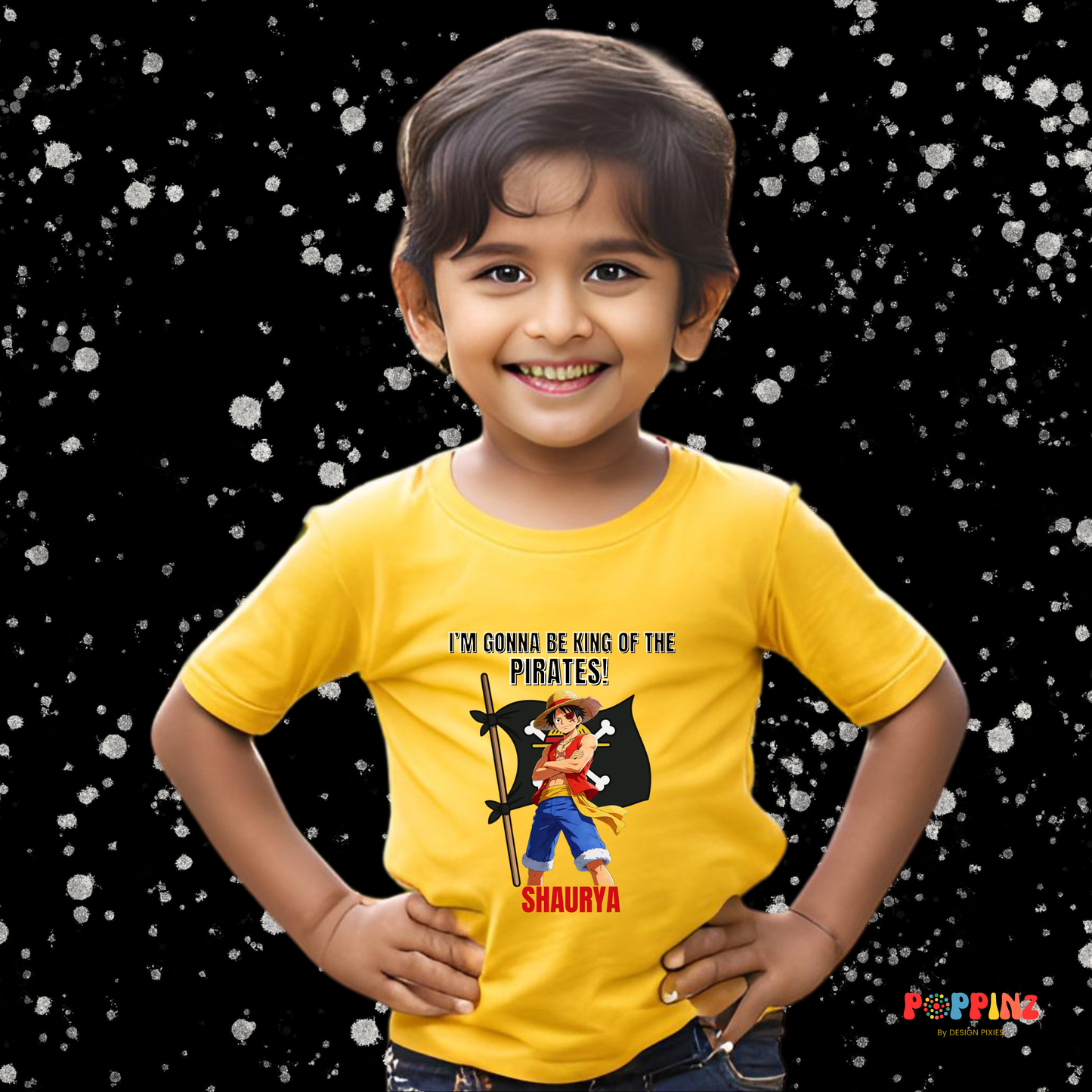 Luffy King of the Pirates T-shirt | Personalize with Name | Yellow | Boys
