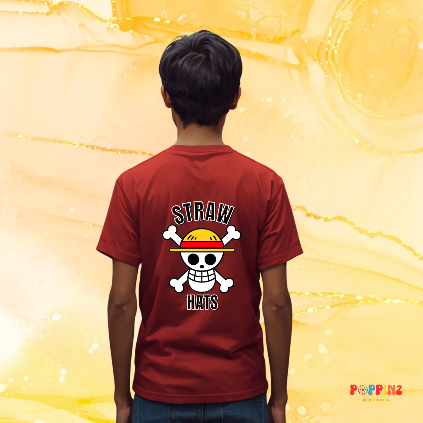 Straw Hats T-shirt | Back Print only | Red | Boys