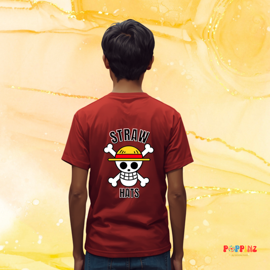 Straw Hats T-shirt | Back Print only | Red | Boys