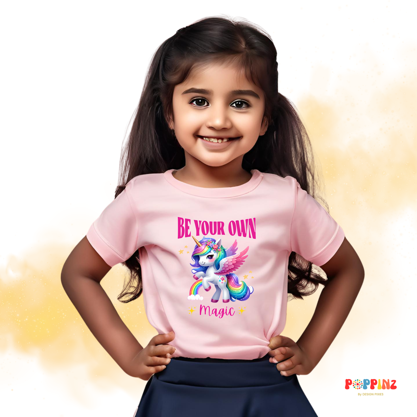 Kids Unicorn Be Your Own Magic T-shirt - Cotton T-shirt - Pink & Blue - Girls