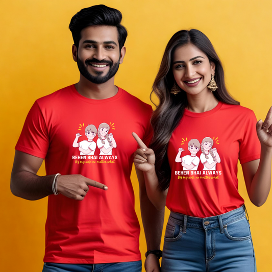 Bhai Behen Always T-shirt | Red | Men | Women