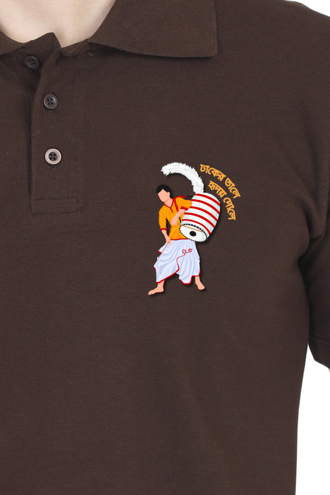 Durga Puja themed Polo T-shirt | Brown | Men