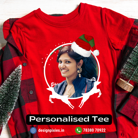 Christmas Cap T-shirt | Personalize with image | Red | Women