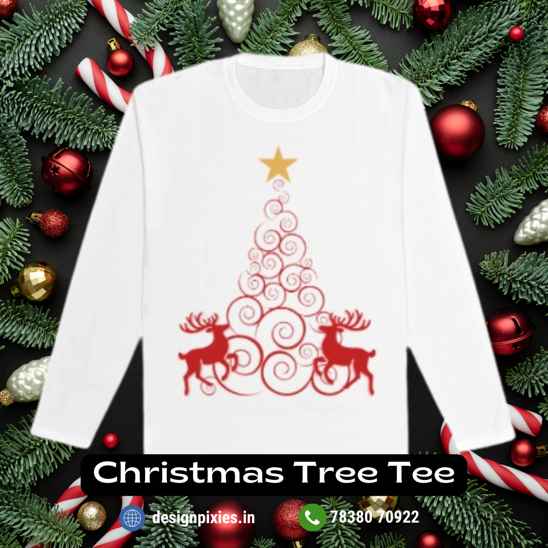 Christmas Tree Full Sleeves T-shirt | White | Women | Men