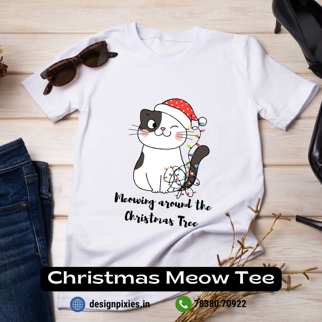 Christmas Meow T-shirt | White | Women